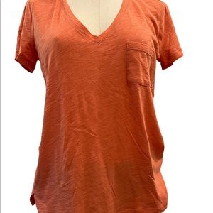 Madewell Whisper Cotton V-Neck Pocket Tee in Burnt Orange /Size Small Soft Basic